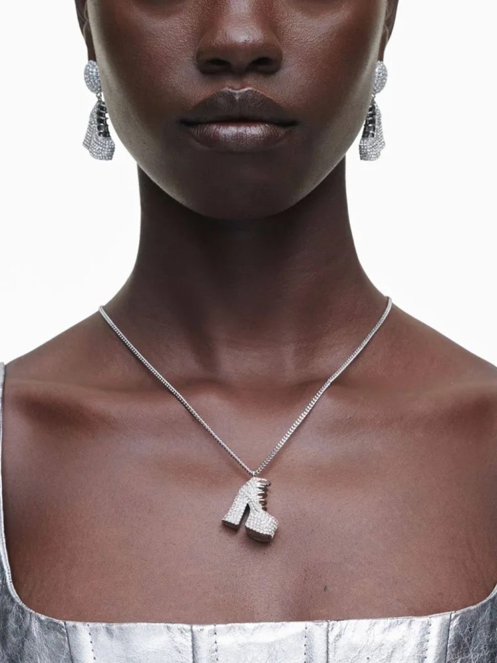 Rhinestone High Heel Pendant Necklace in Silver by Marc Jacobs